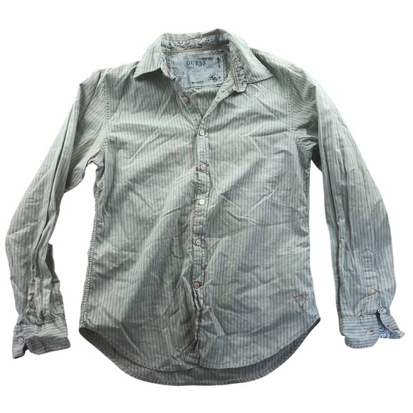 Guess Vintage Mens Shirt Medium Green Pinstriped Long Sleeve Button-Up Casual - Picture 1 of 11